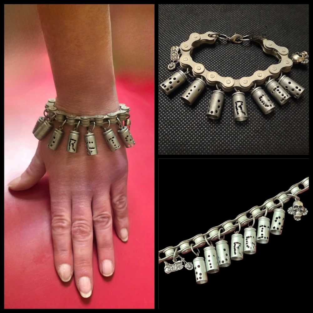 9mm Aluminum Spent Bullet Casing STURGIS Graphics Bicycle Chain Bracelet NWT Uni